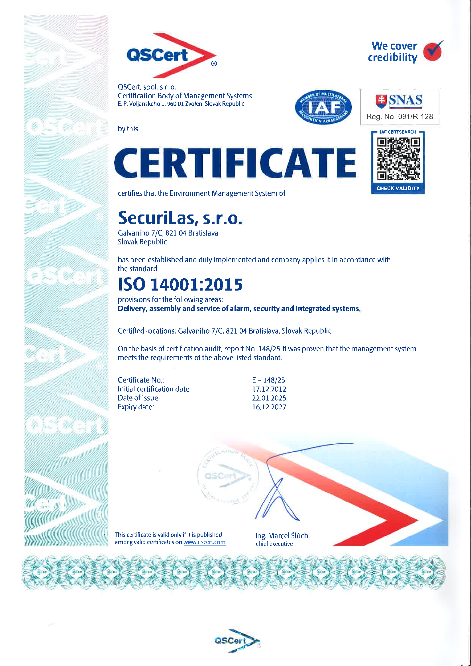 ISO 14001:2015 Certificate