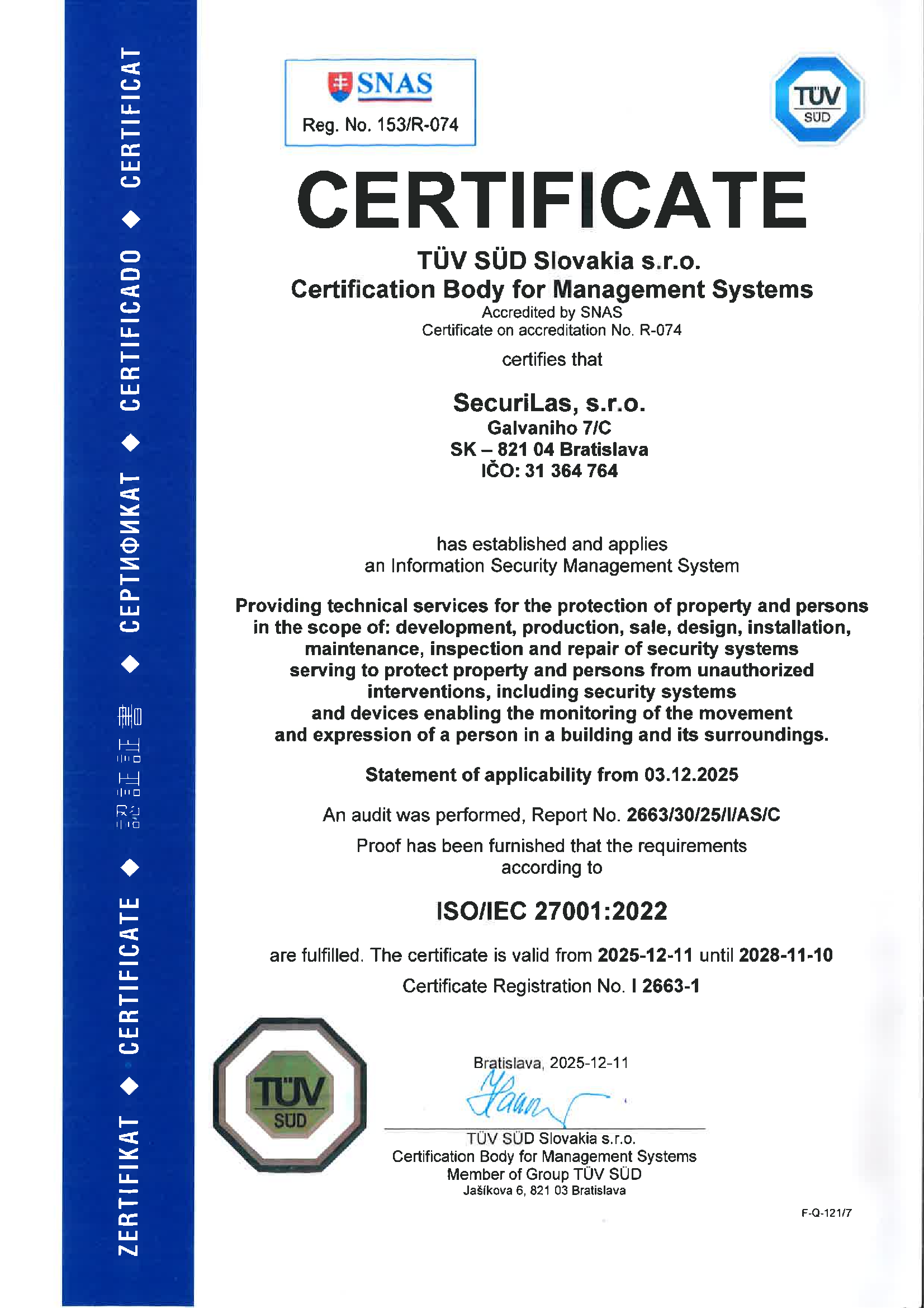 ISO 27001:2022 Certificate