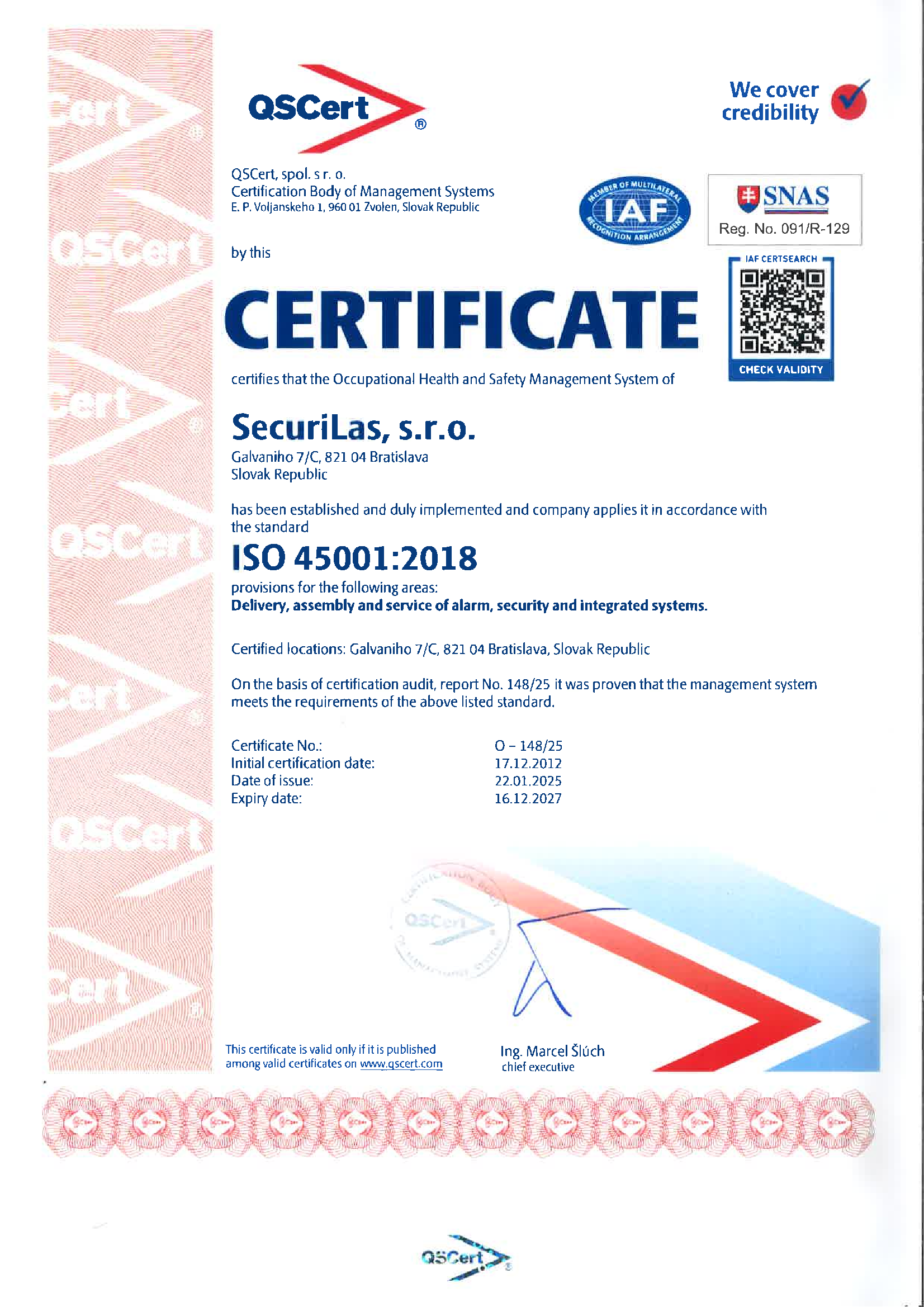 ISO 45001:2018 Certificate