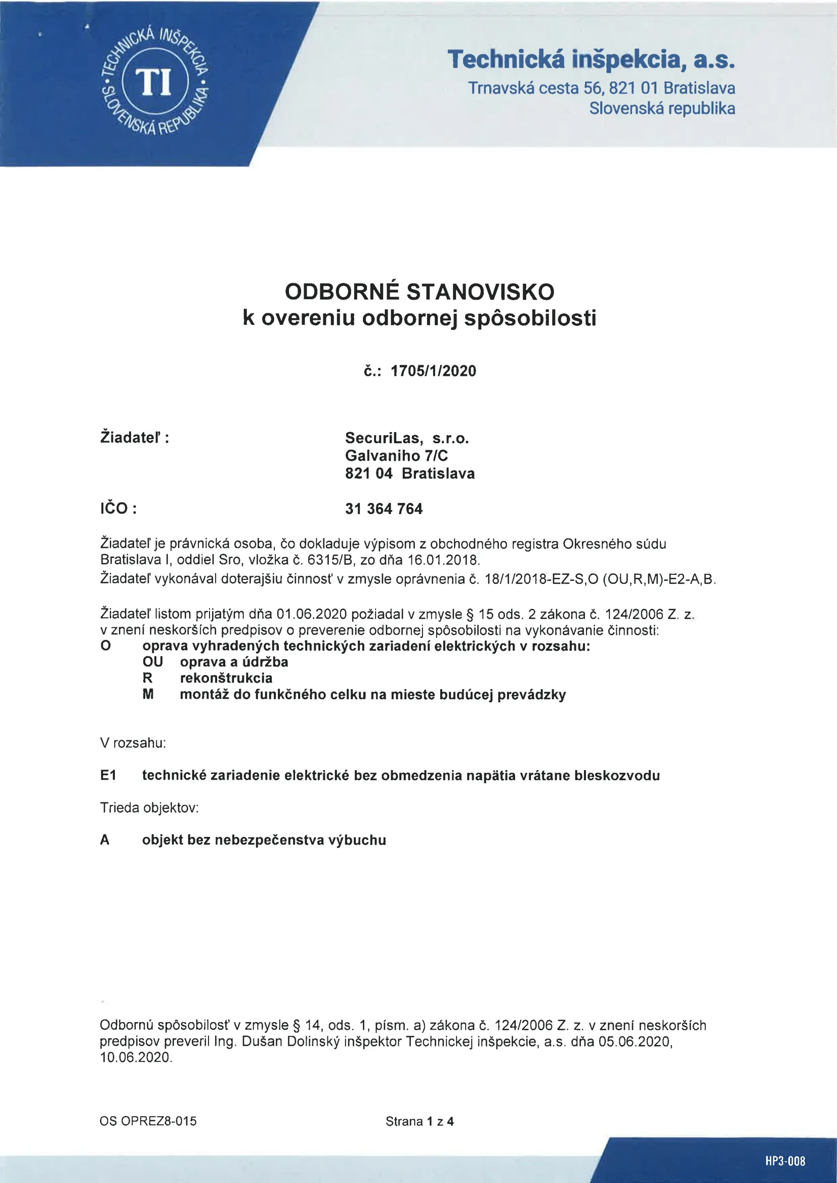 Oprávnenie na technickú inšpekciu